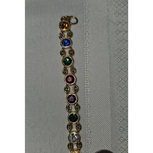 Joan Rivers Multi Color Crystal Bracelet Gold Tone Link Signed Faceted Stones 7" - Picture 4 of 8